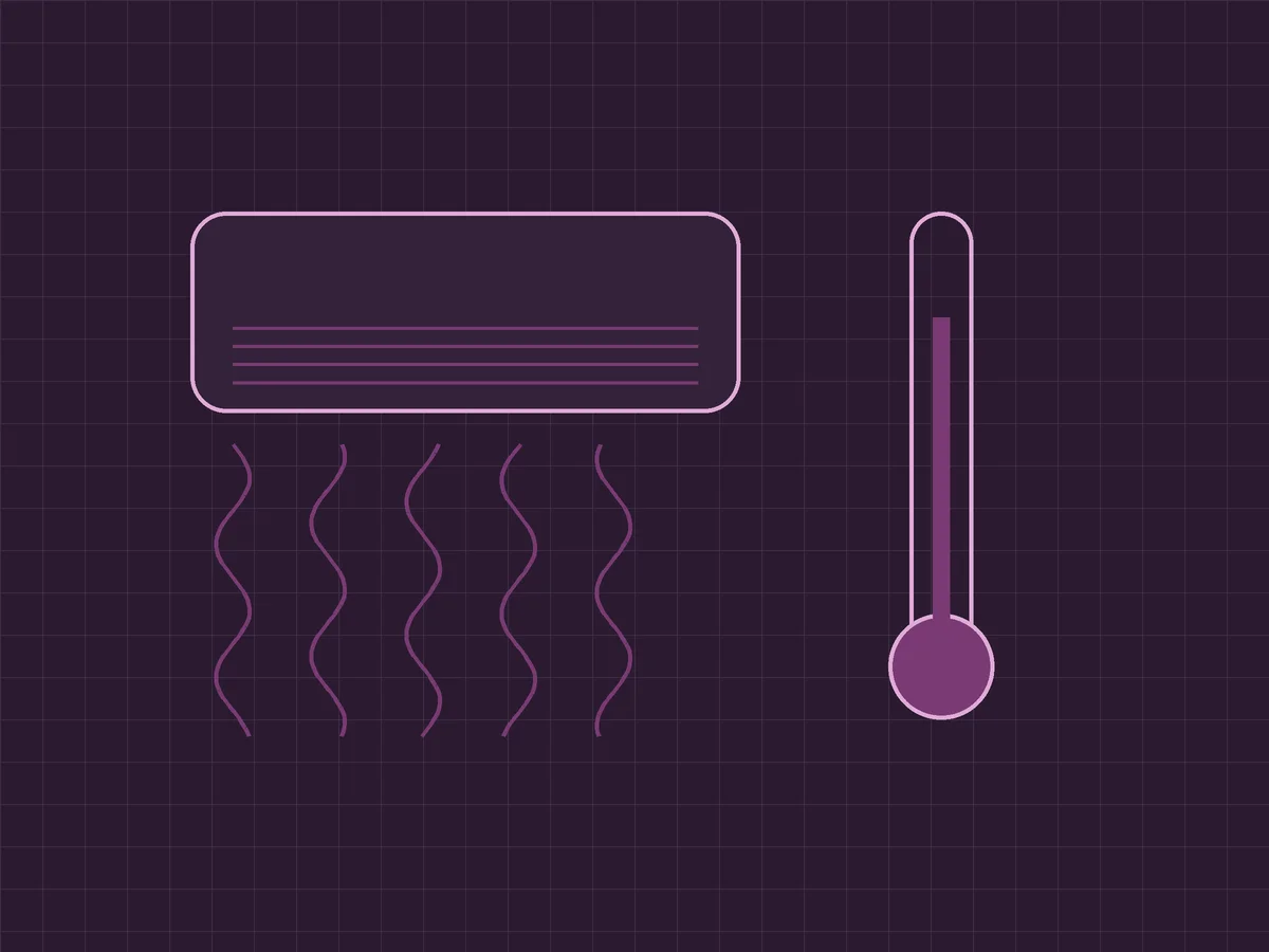 Drawing of an AC unit running while the room stays warm