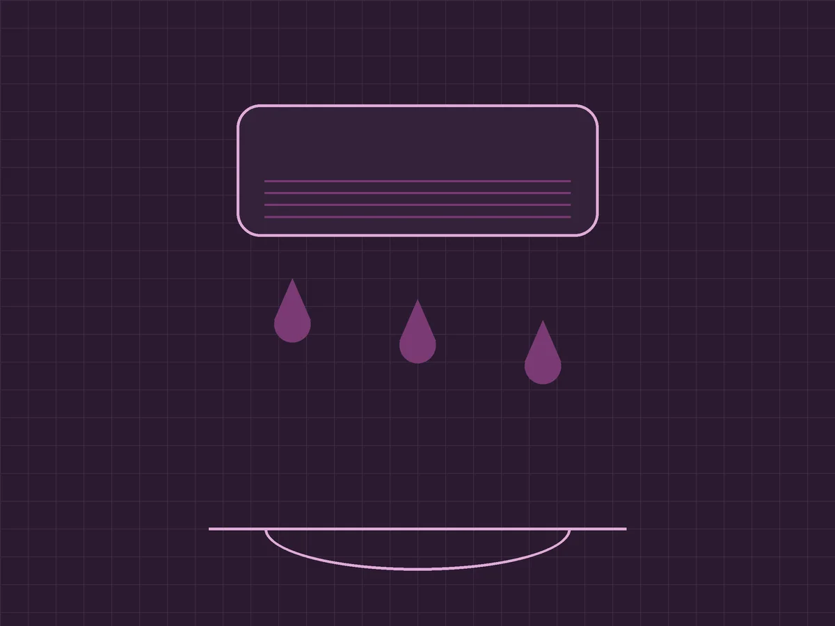 Drawing of water dripping from an indoor AC unit
